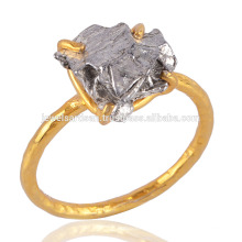 Daily Wear Light Weight Rough Meteorite Gemstone 18K Gold Plated 925 Silver Ring